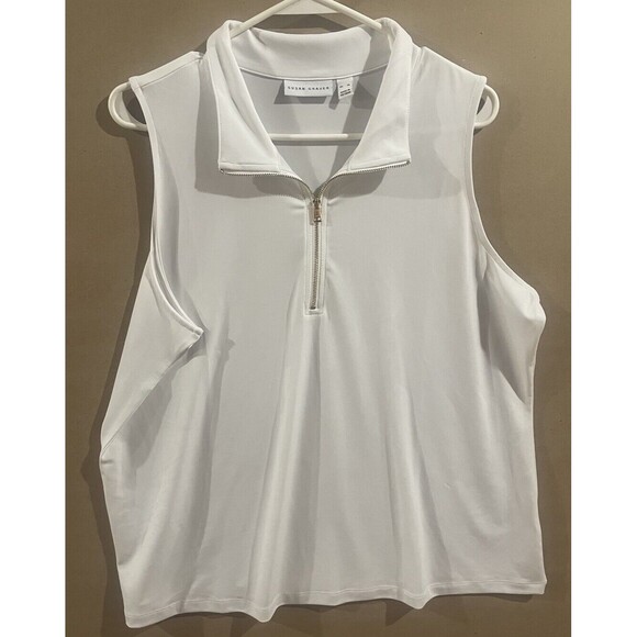 Susan Graver Size XL White Collared Tank W/ Gold Zip Up - Picture 1 of 3
